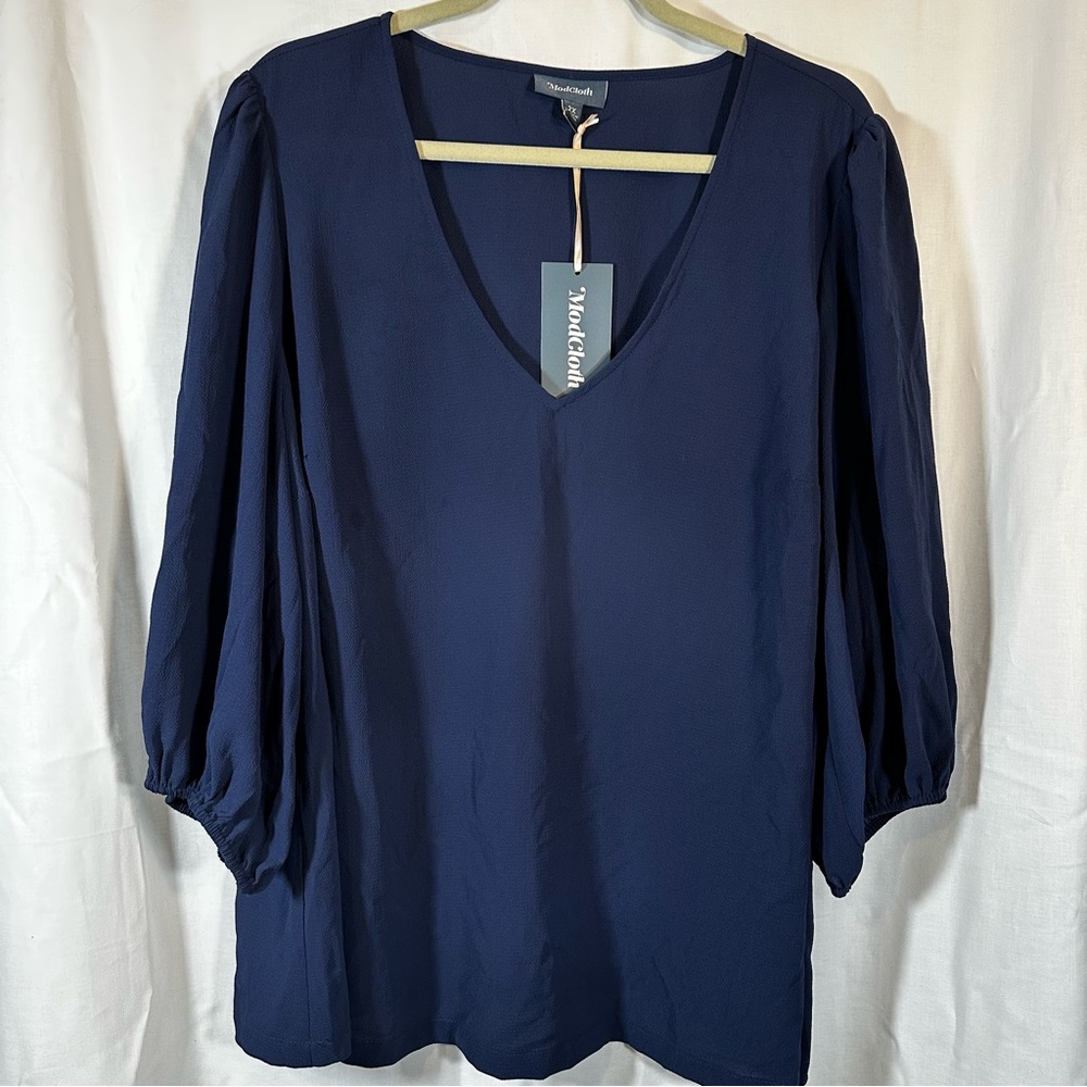 New ModCloth blue v-neck vintage inspired blouse women’s 2X